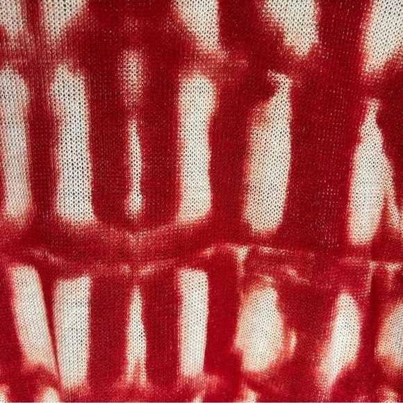 Chico's Womens Linen Rayon Crew Neck 3/4 Sleeve Sweater Sz L Red White Tie Dye - Picture 3 of 6